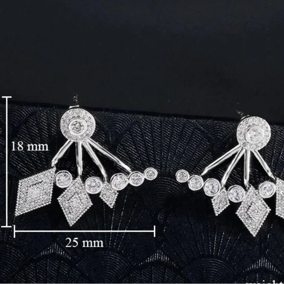 “Angel of Mine” Luxury Diamond Rhinestone Climber Gold Silver Stud Sexy Earrings - Picture 7 of 9